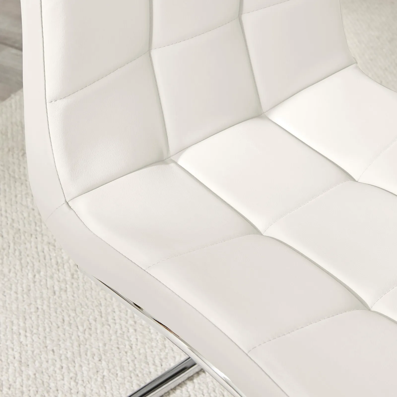 FurnitureboxUK Set of 2 Murano Deep Cushioned Soft Touch Faux Leather Dining Chairs With Silver Chrome Metal Legs in White 6