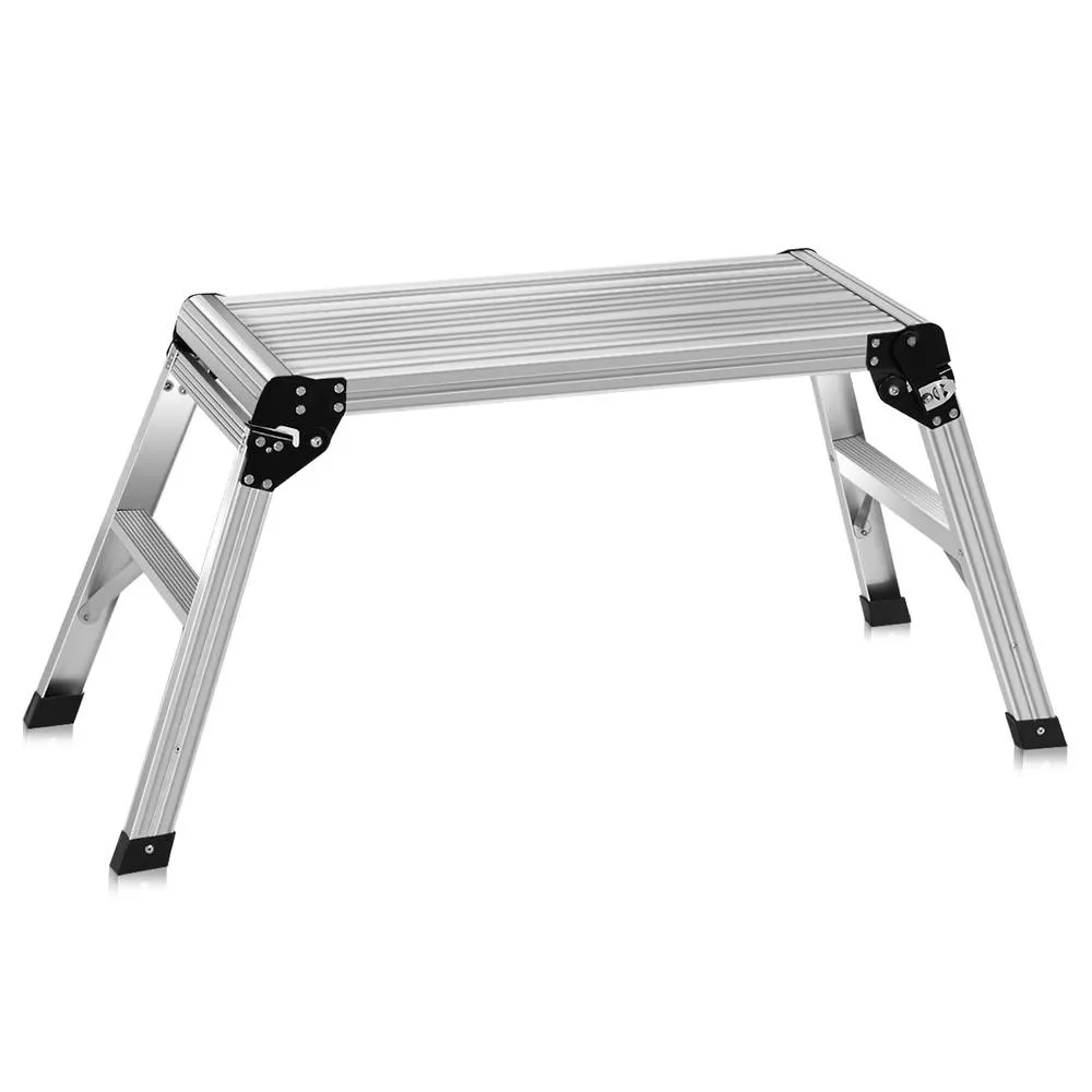 Costway Outdoor Step Stool Aluminum Platform Folding Work Bench Stool Ladder in Silver