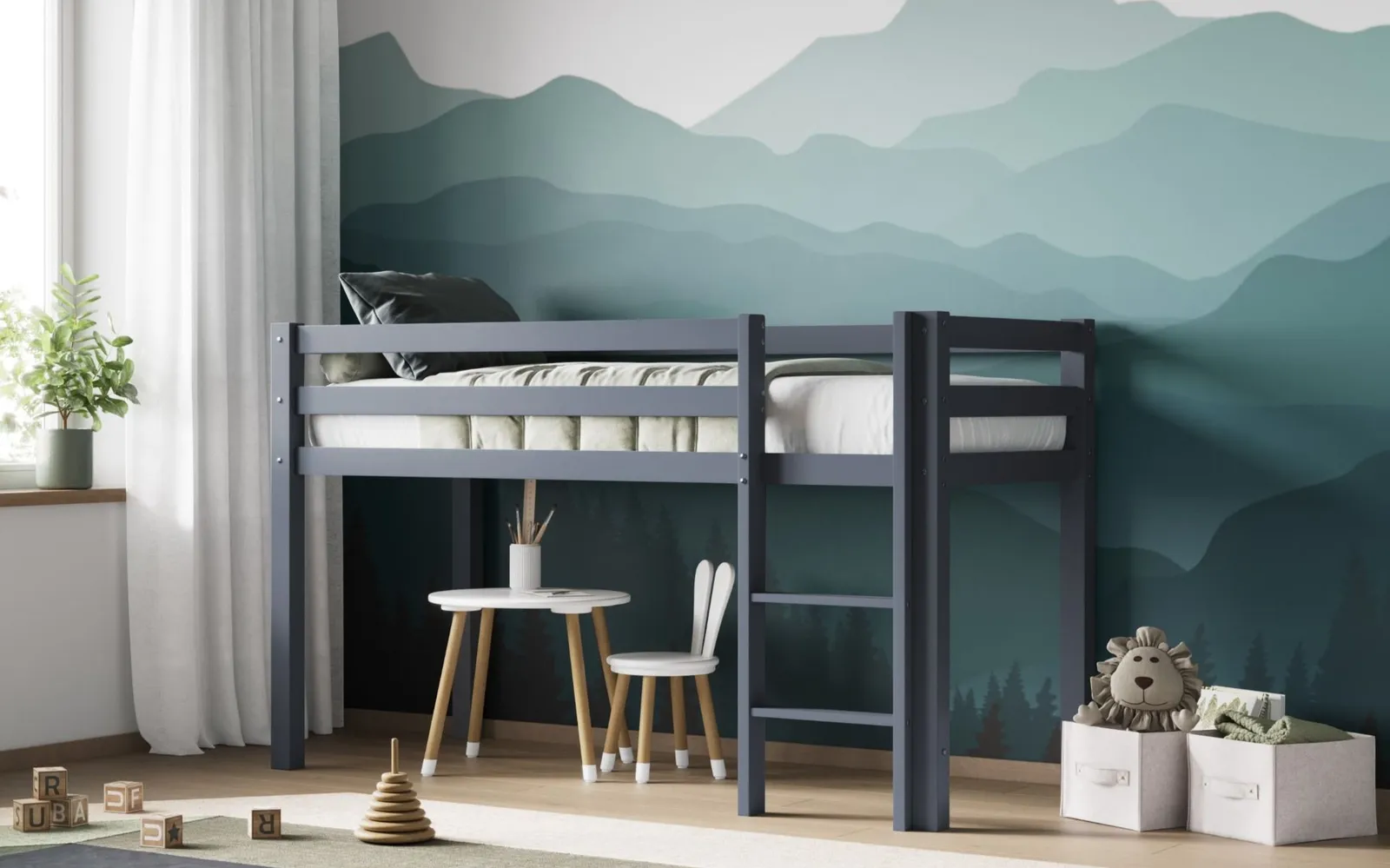 Flair Elara Wooden Shorty Mid Sleeper Bed in Grey