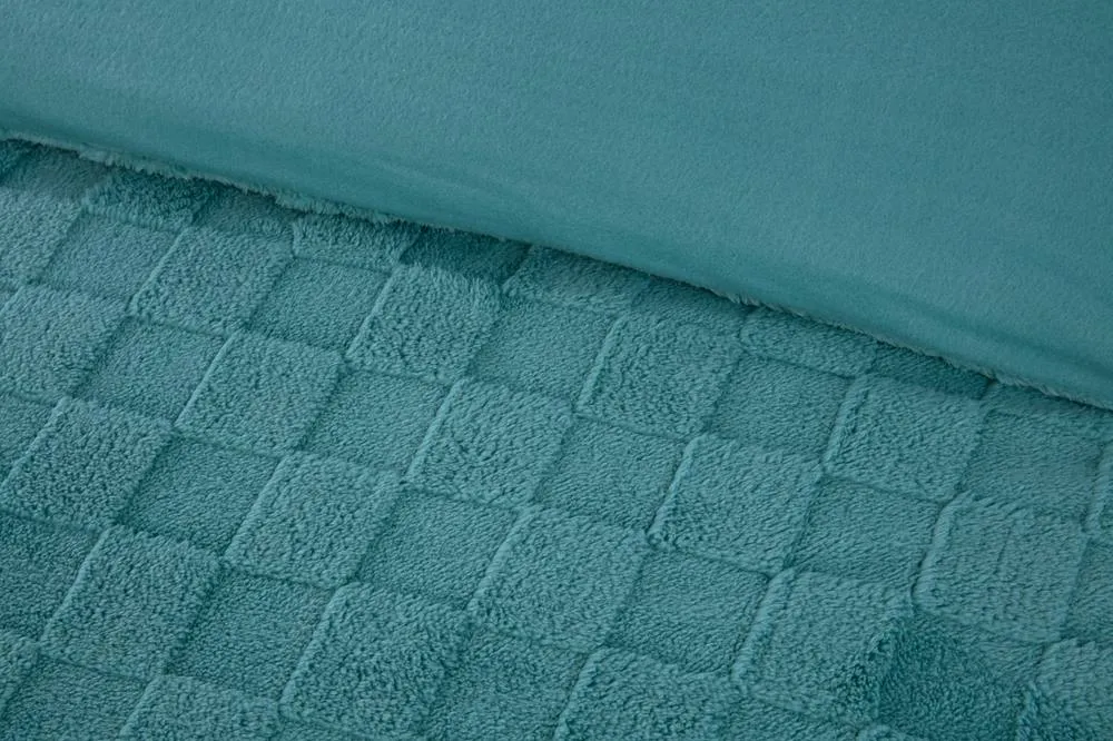 Rapport Home Luxury Check Teddy Polyester Fleece Duvet Cover Set with Pillowcase in Duck Egg Blue 2