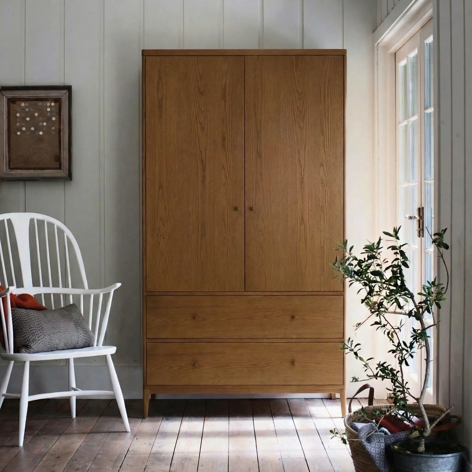 Ercol Salina 2 Door Wardrobe, Neutral Wood | Barker & Stonehouse 2