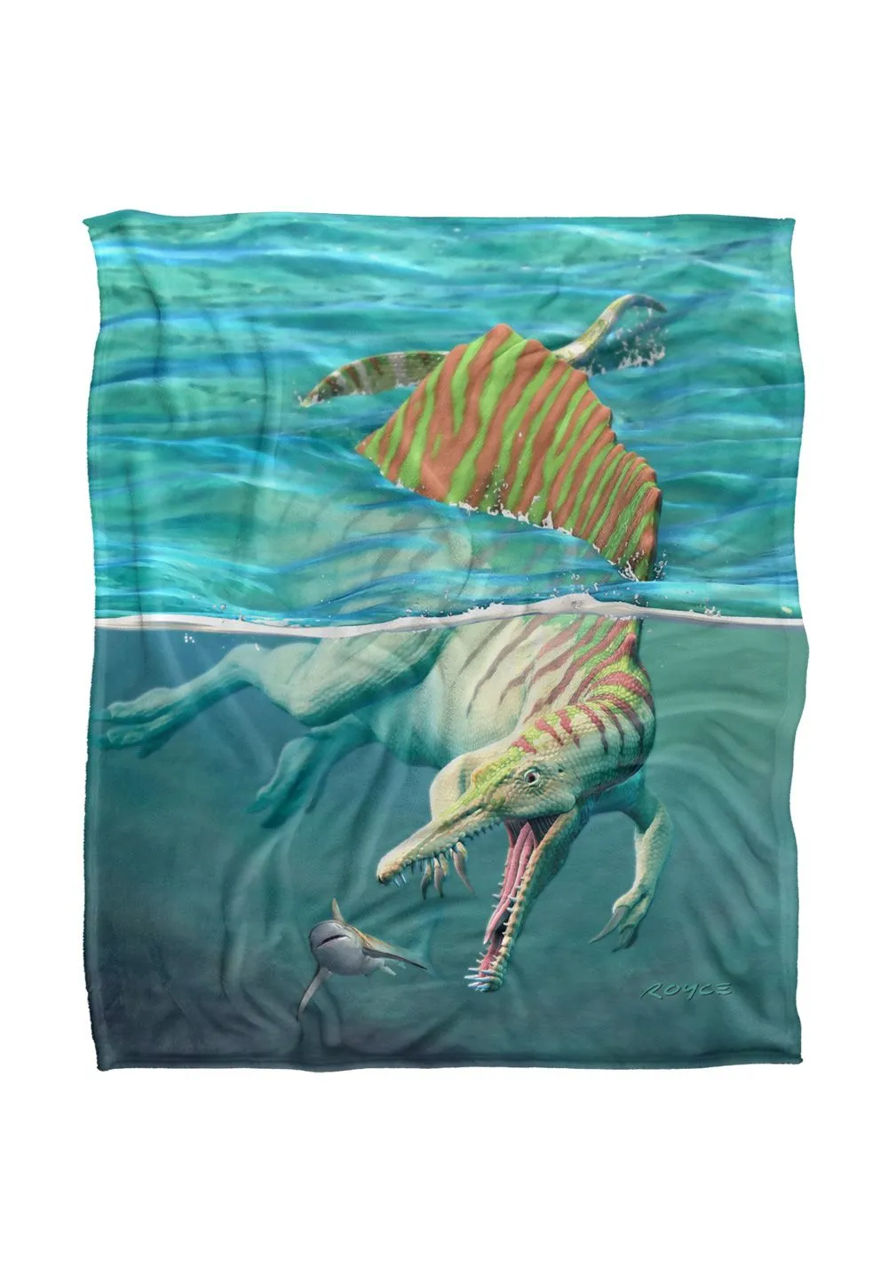 JQ Licensing Royce Mcclure Spinosaurus Dinosaur & Shark Silky Touch Super Soft Throw Blanket 152 X 127 cm in White