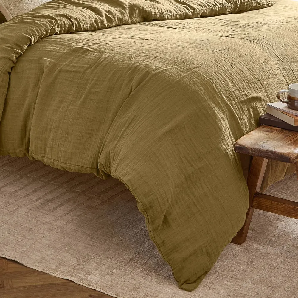 Yard Lark 100% Cotton Muslin Duvet Cover Set in Olive 4