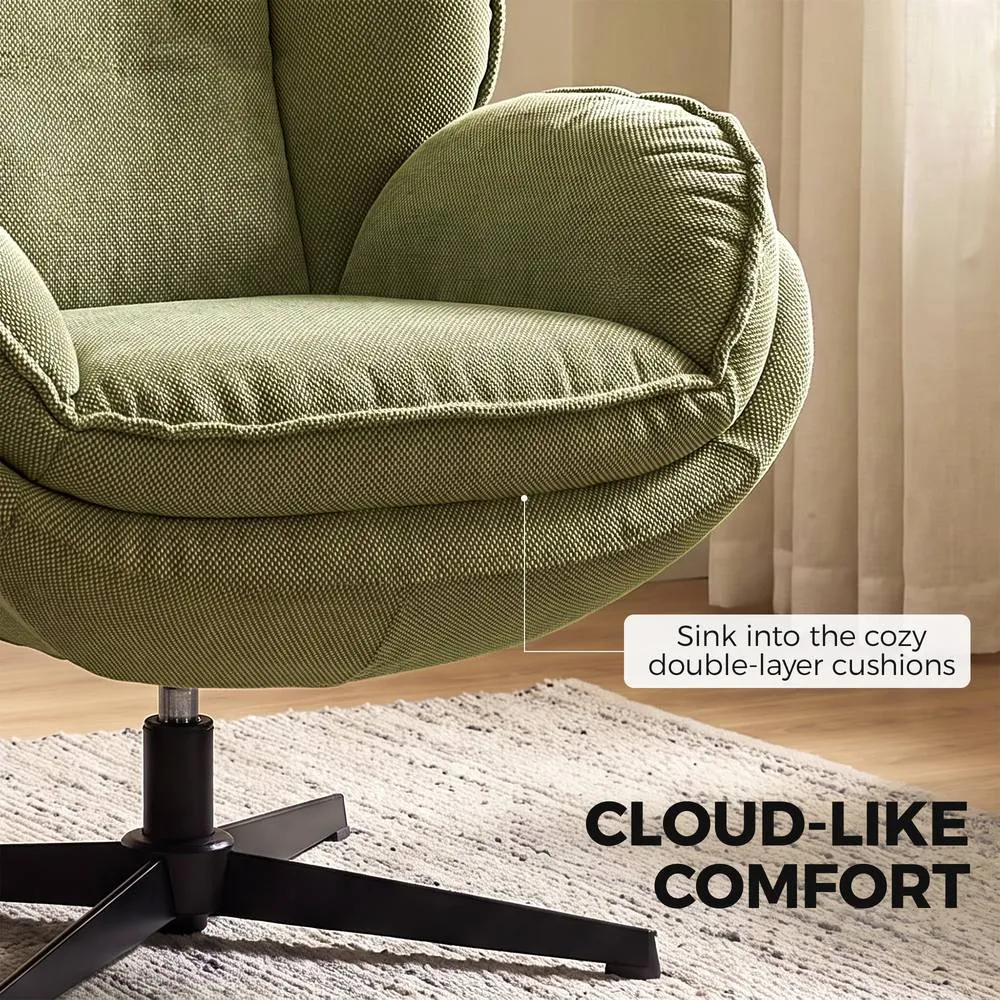 HOMCOM Armchair with Adjustable Footstool, 360° Swivel Accent Chair in Green 6