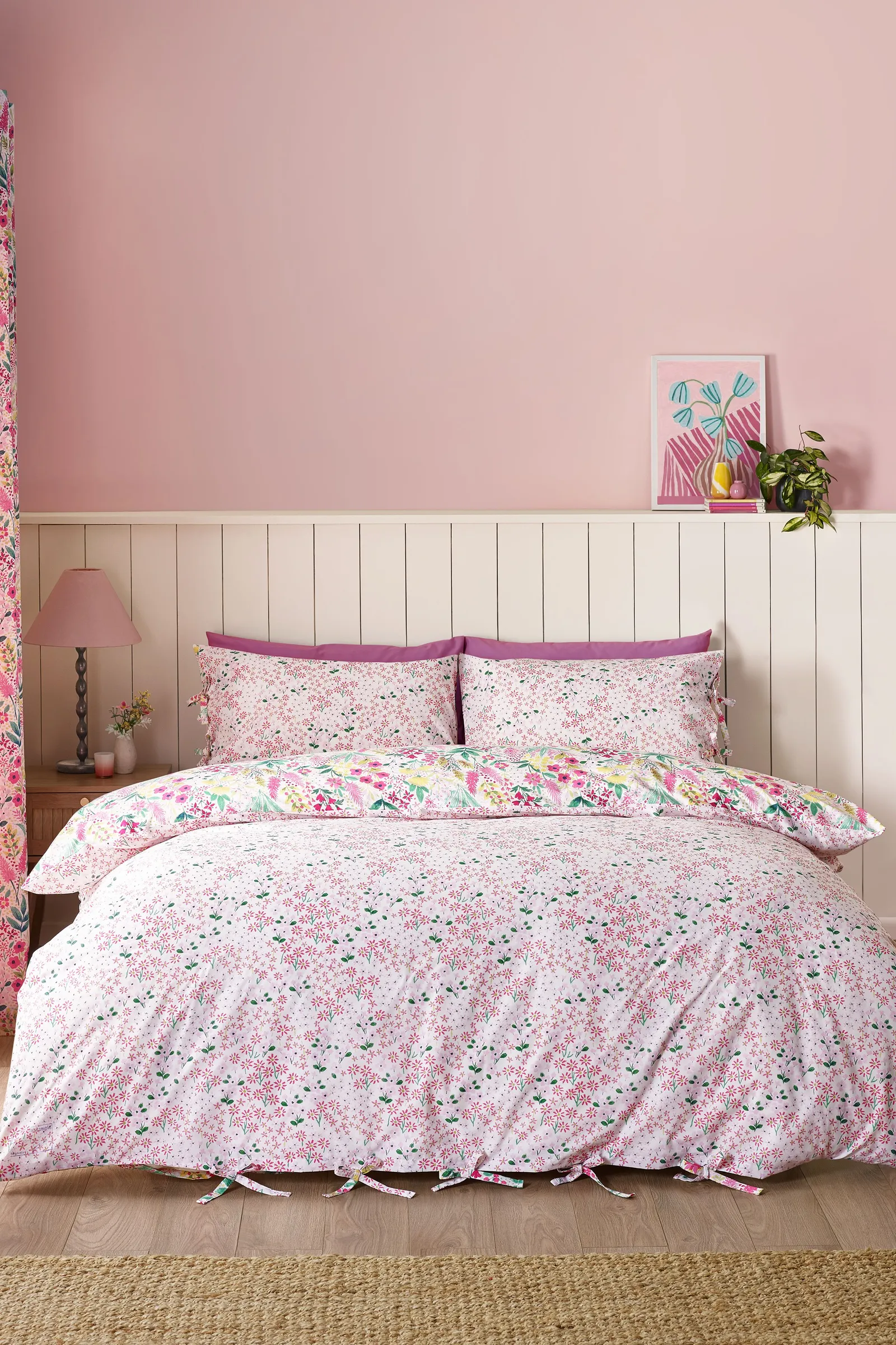 Catherine Lansfield 'Tilly Floral' Reversible Duvet Cover Set in Pink 2