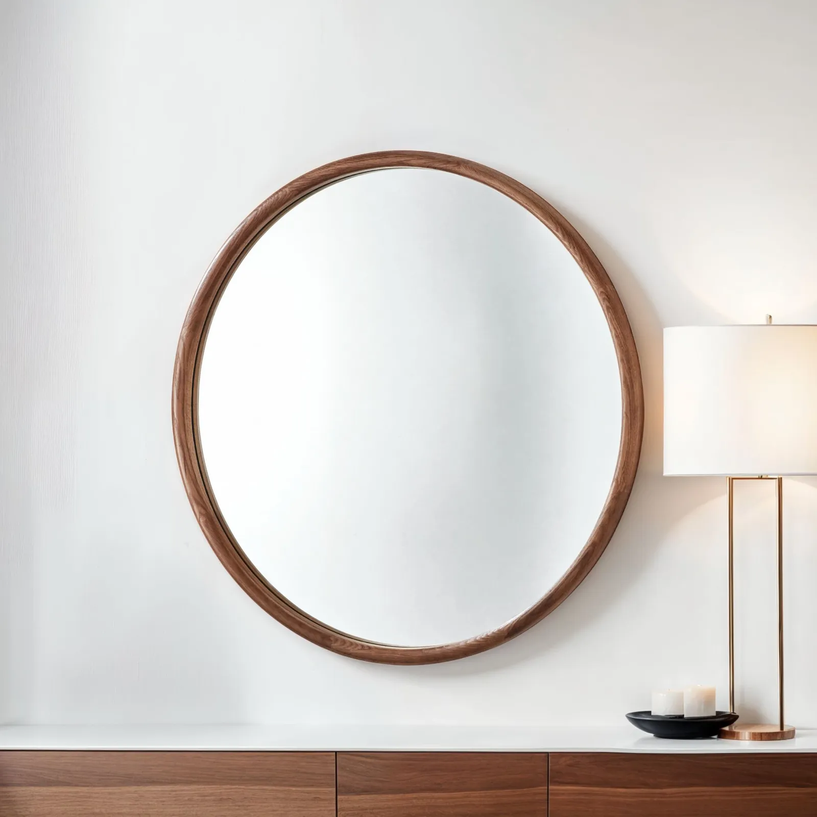 Yearn Mirrors Beaufort Walnut Round Wood Mirror 4
