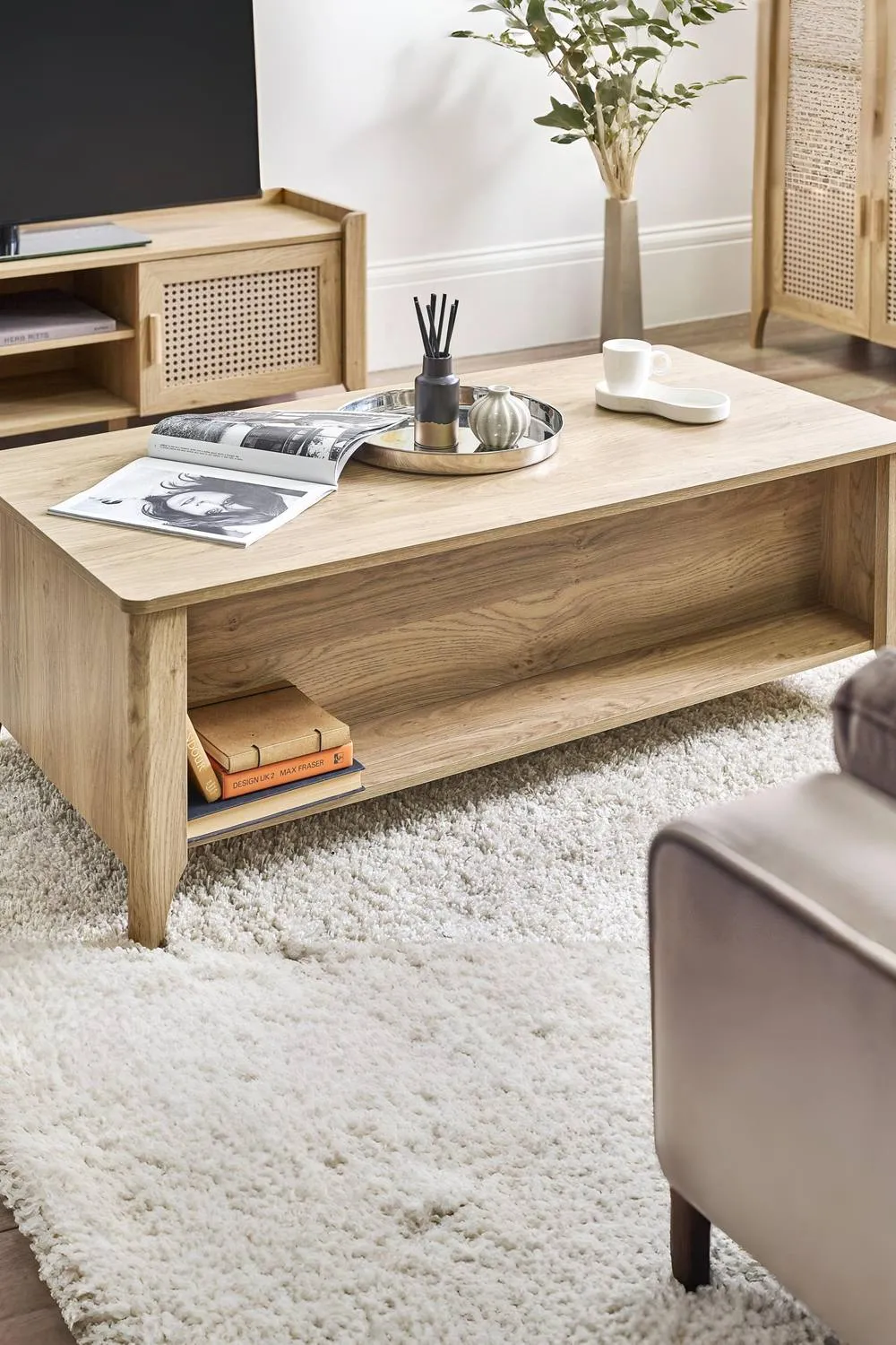 Julian Bowen Sydney Rattan Print 2 Drawer Coffee Table in Light Oak 3