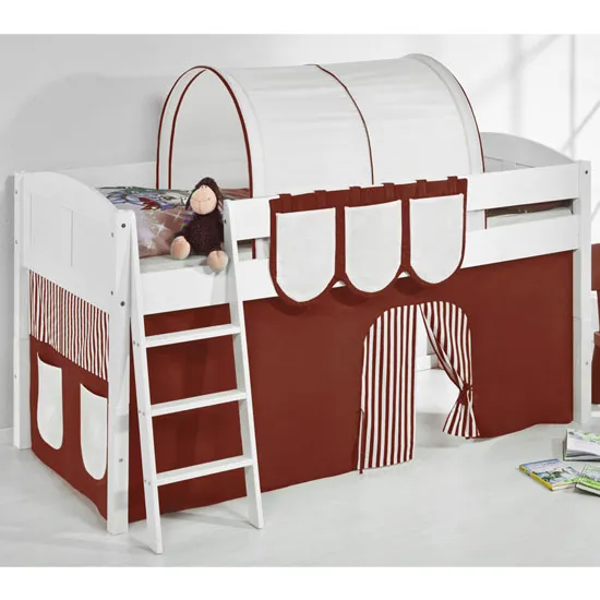Hilla Children Bed In White With Brown Curtains
