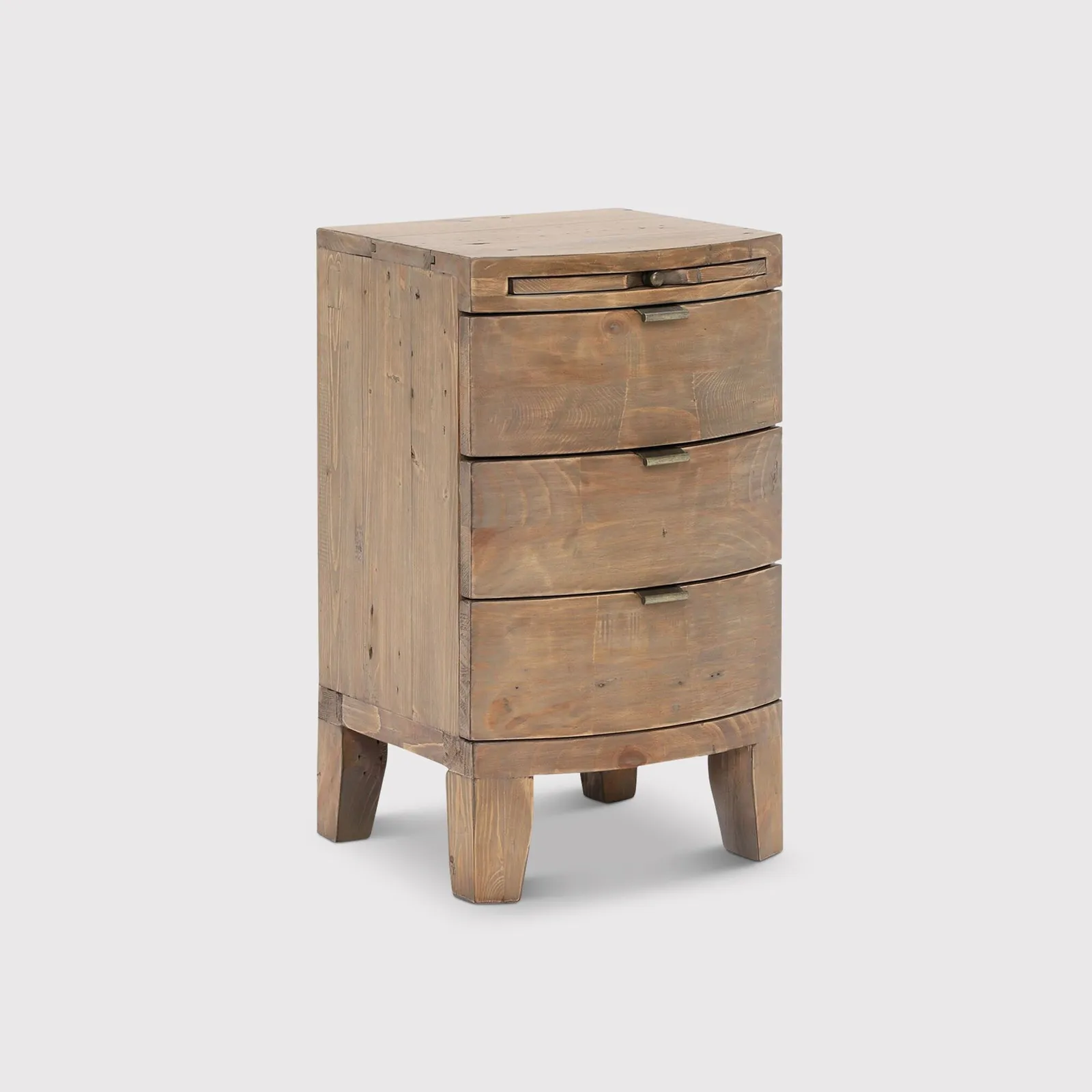 Rye 3 Drawer Bow Front Bedside Table, Neutral Wood | Barker & Stonehouse