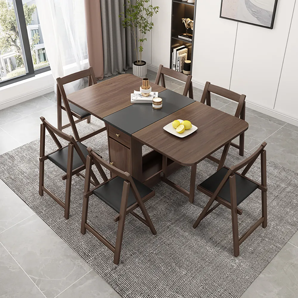 Ultic 5-Piece Modern 150 cm Rectangle Dining Table Set Ash Wood Foldable Walnut