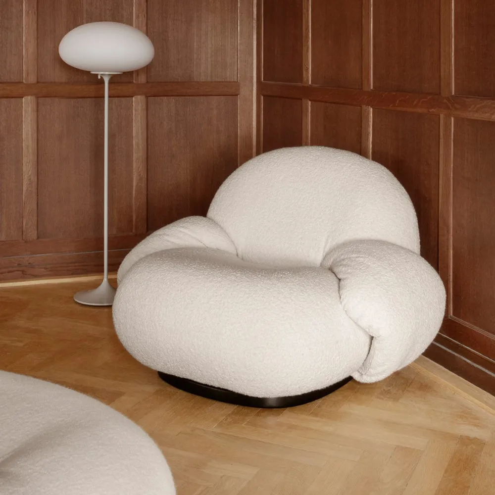 Gubi Pacha Lounge Chair with Armrests with Pearl Gold Base 4