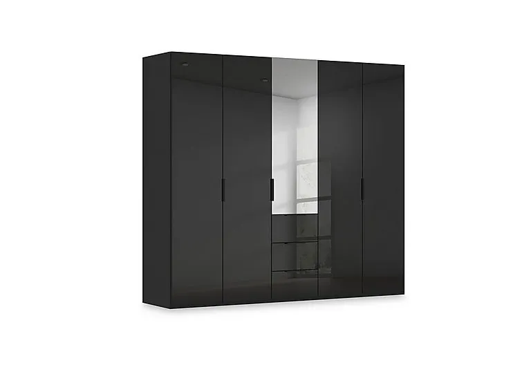 Haven 251cm 5 Door Combi Wardrobe with 4 Glass Doors and 1 Mirror Door
