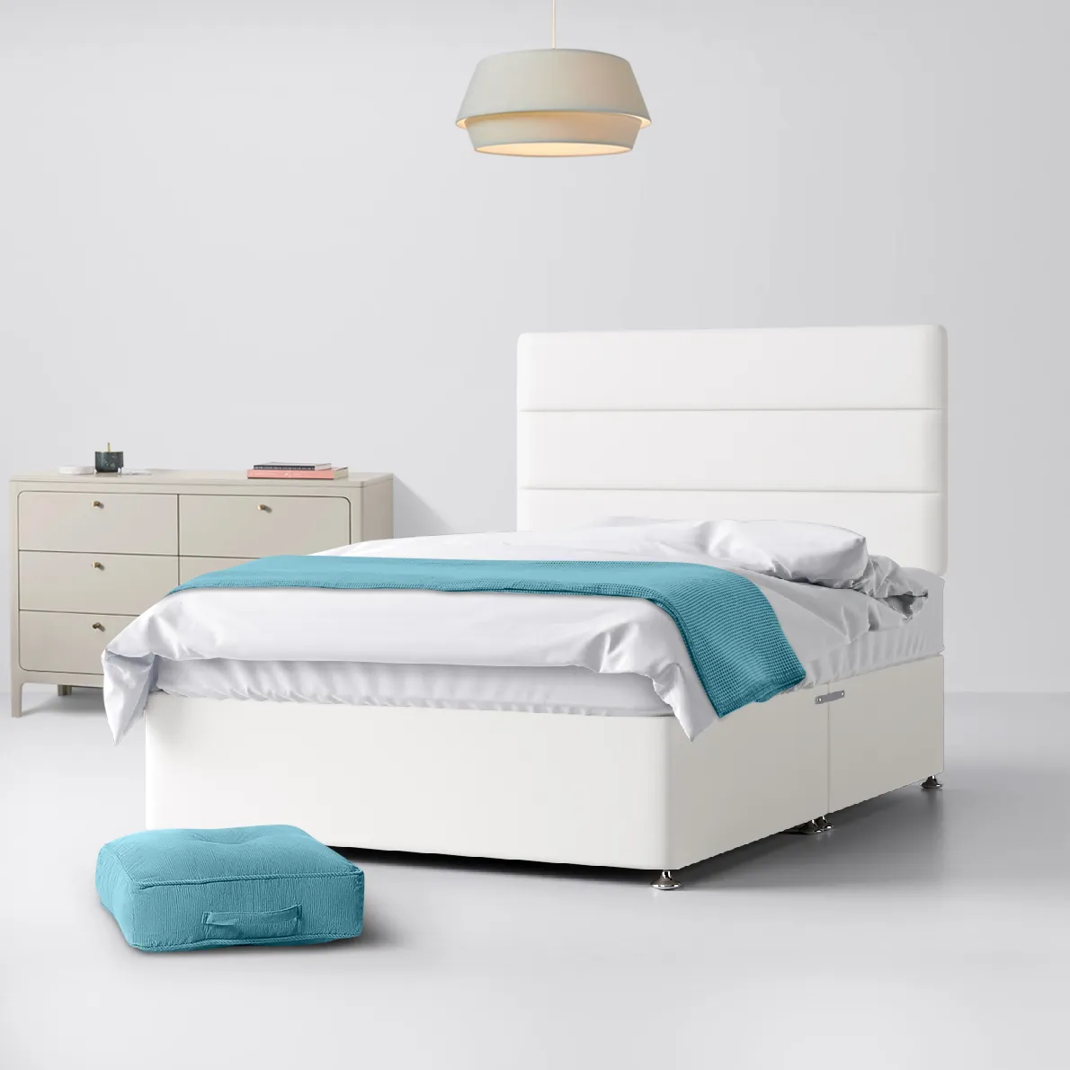 Cornell Lined White Fabric No Drawer Divan Bed - 4ft Small Double