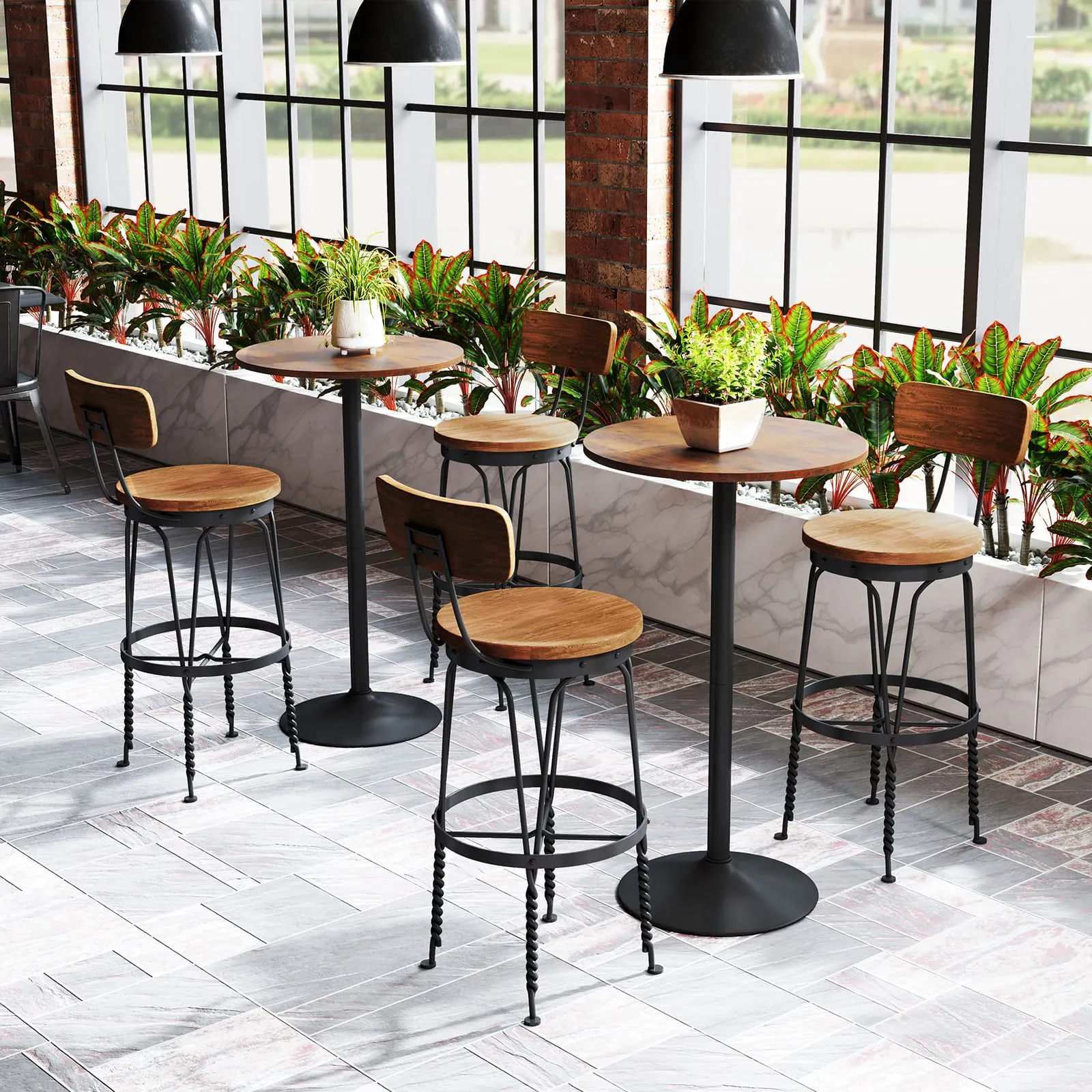 Costway Round Top Pub & Bar Table Standing Bistro Table with MDF Top & Black Leg in Brown 3