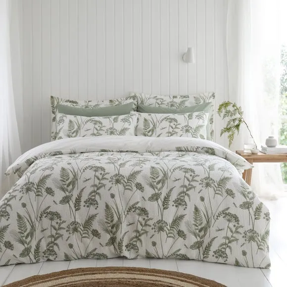 Garden Sprigs Waffle 100% Cotton Duvet Cover & Pillowcase Set 1