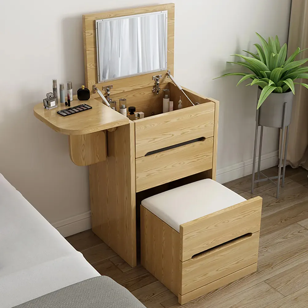 Nordic Flip Top Natural Dressing Table Mini with Stool & Mirror