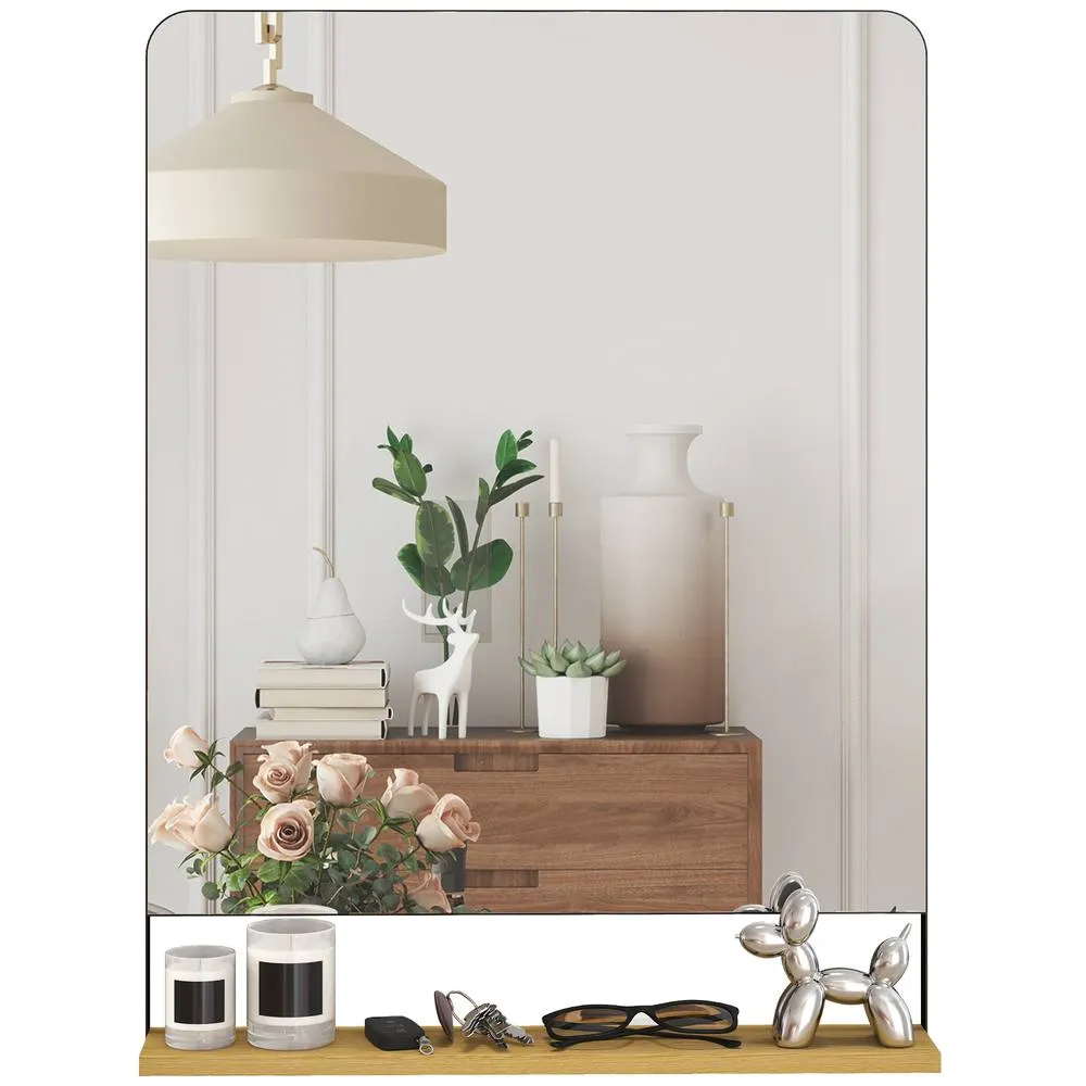HOMCOM Decorative Mirror with Wood Shelf, Industrial Wall Mirror, Black