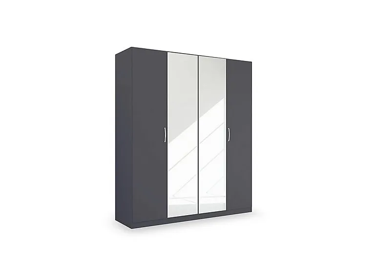 Impulse 181cm 4 Door Décor Hinged Wardrobe with 2 Mirror Doors - Metallic Grey