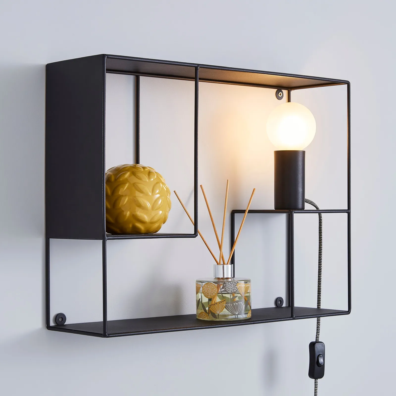 Bradford Shelf Wall Light with Magnetic Bulb Holder Black