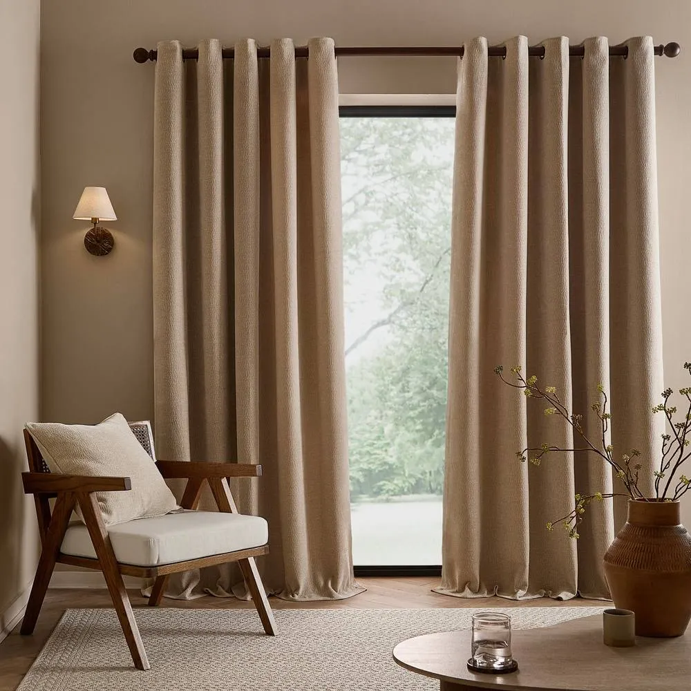 Yard Heath Washed Velvet Fully Lined Eyelet Curtain Pair in Natural 4