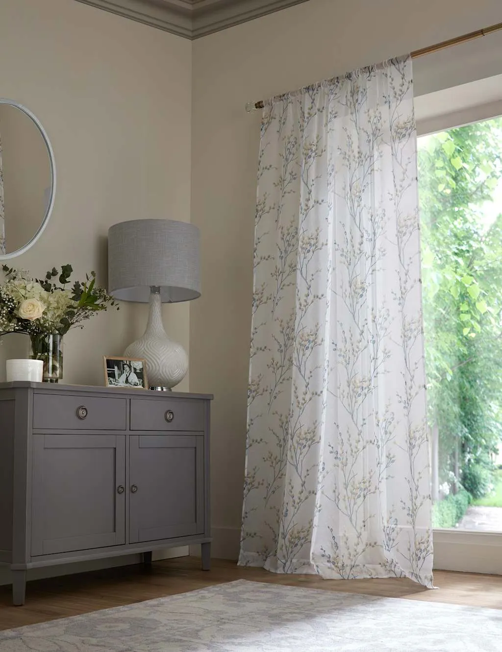 Laura Ashley Sheer Voile Panel Slot Top Curtain Blue Mix