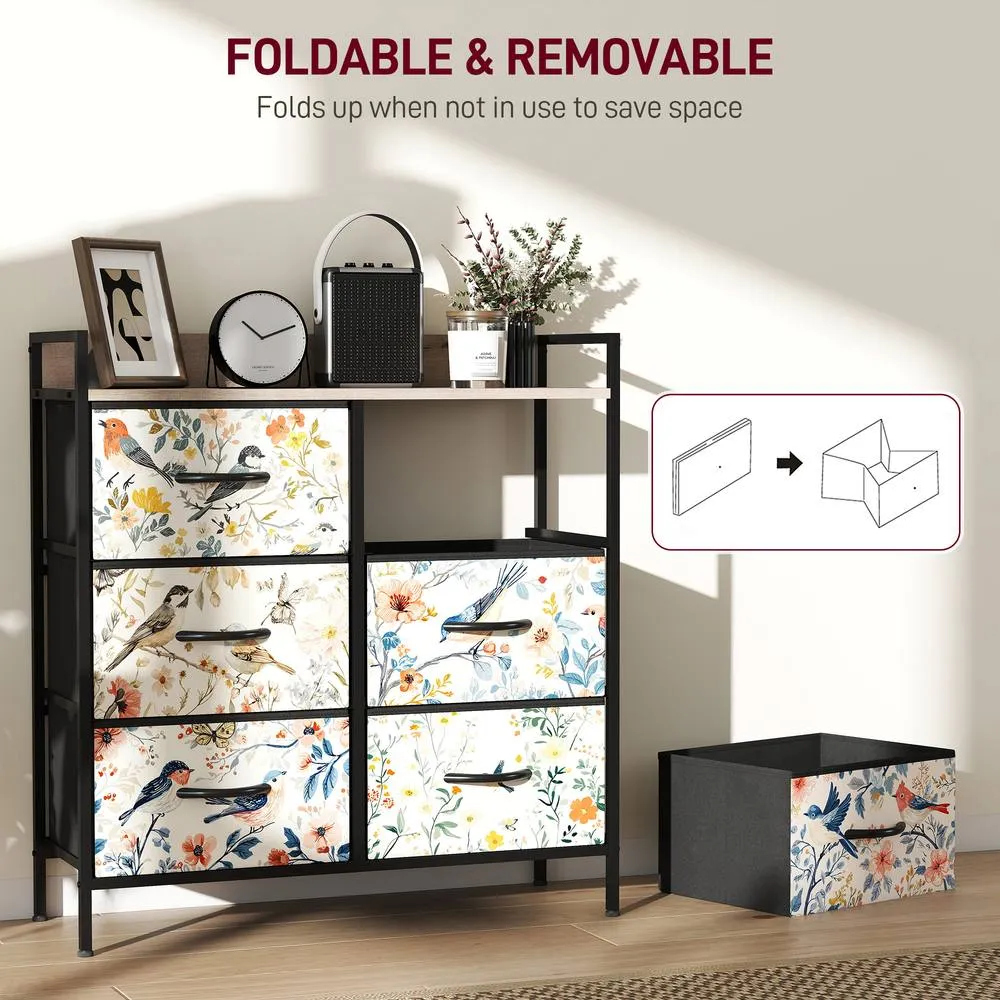 HOMCOM Chest of Drawers for Bedroom, Fabric Dresser with Shelf 6
