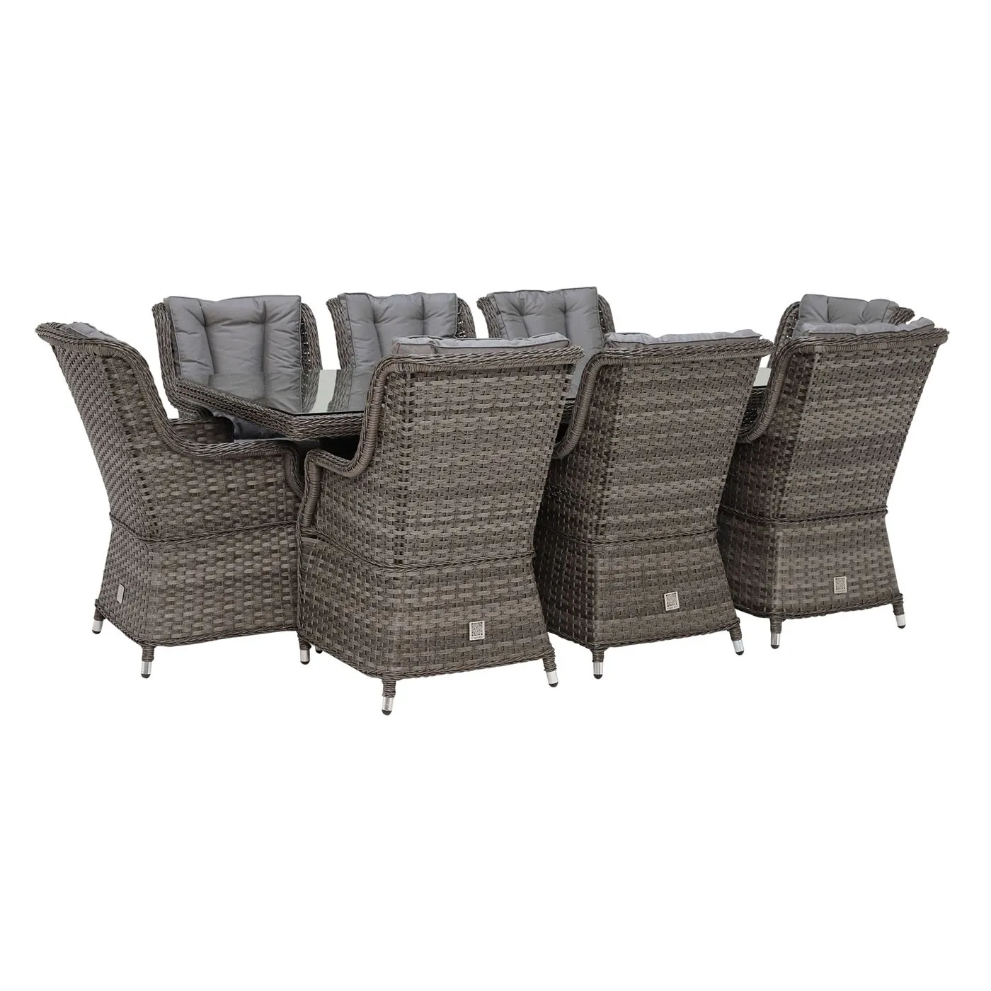Amberley 8 Seater Garden Rectangular Dining Set in Grey Weave and Grey Fabric with Parasol