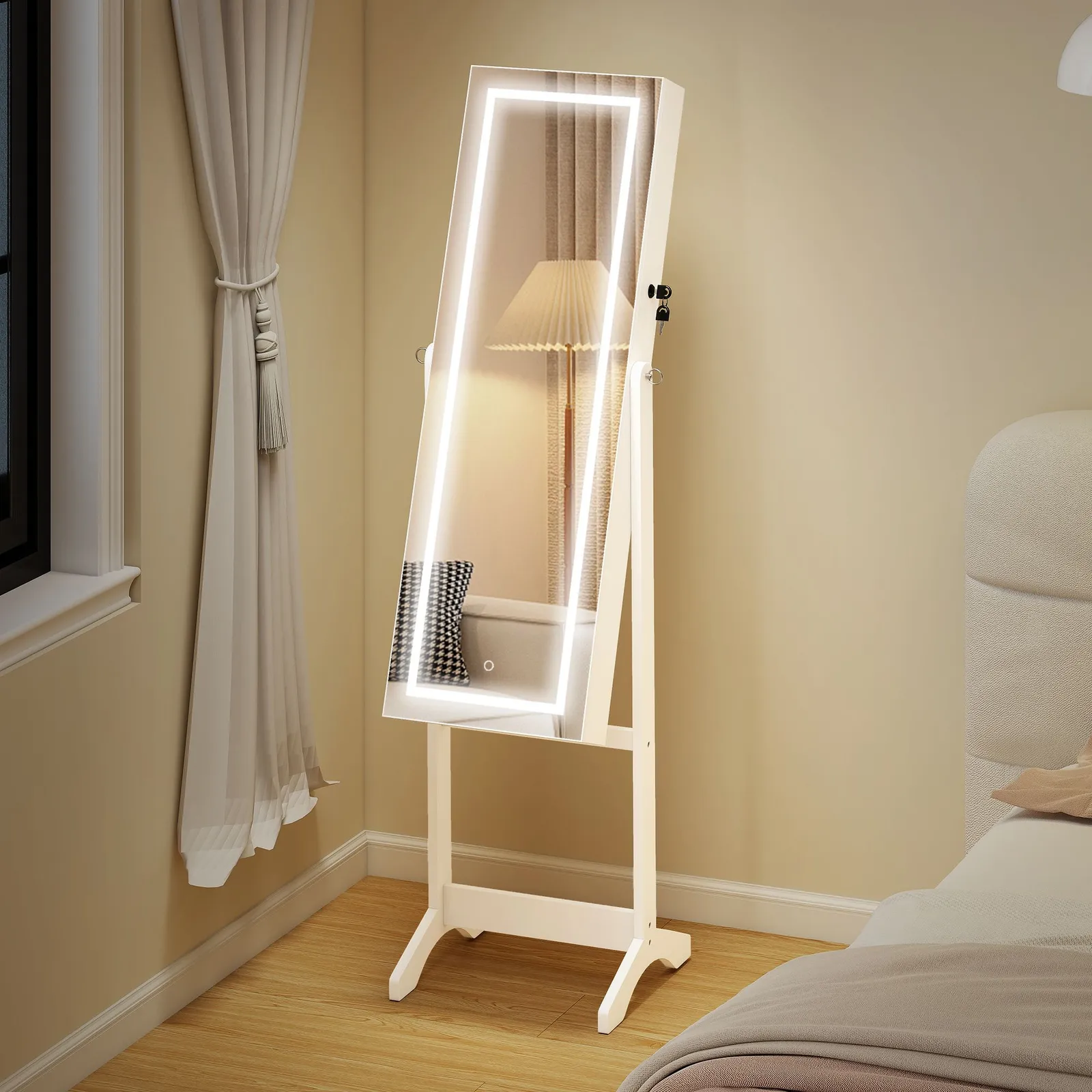 HOMCOM Jewellery Cabinet with LED Light Lockable Jewellery Organiser in White