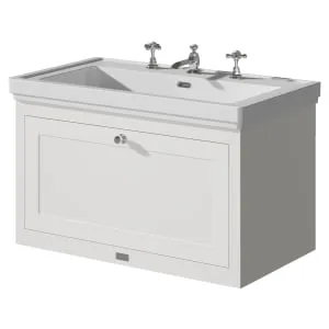 Bayswater Hartleigh Pointing White Traditional Wall Hung Vanity Unit & 3 Tap Hole Traditional Recessed Basin - 800mm 2