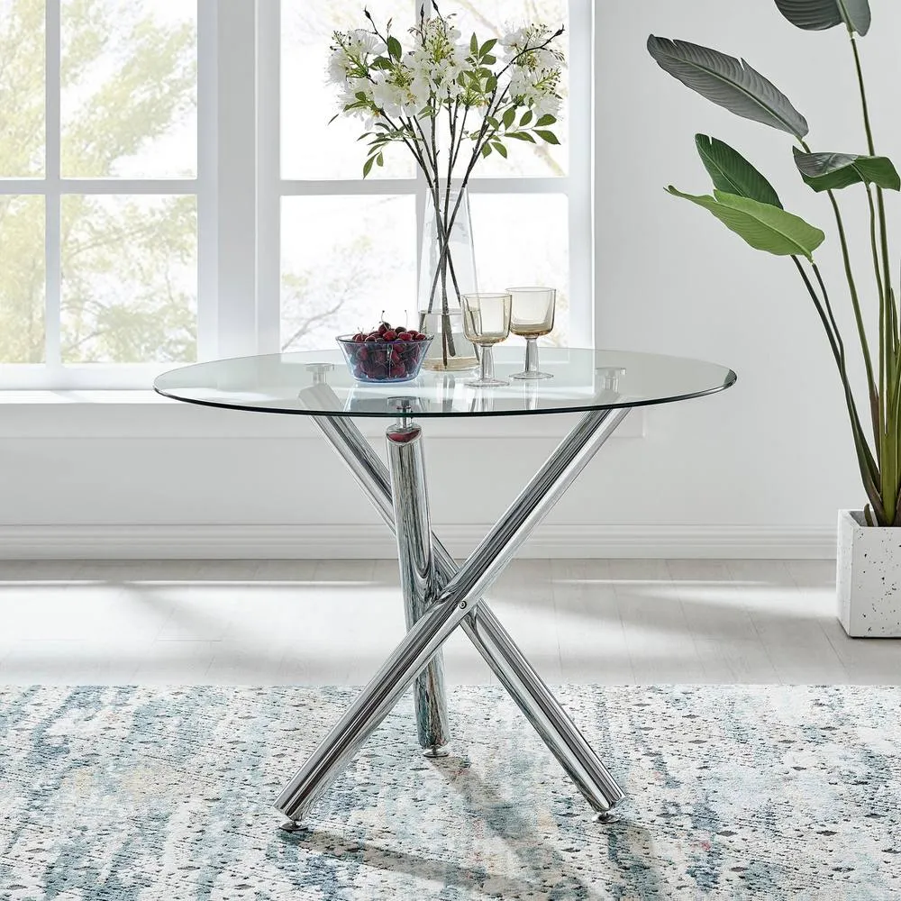 FurnitureboxUK Selina Round Glass & Silver Metal 4 Seater Dining Table 3