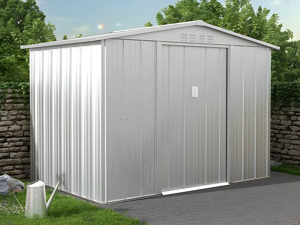 Vente-unique Galvanised Steel Grey Garden Shed - 4.91 M² - LINUS in Light Grey