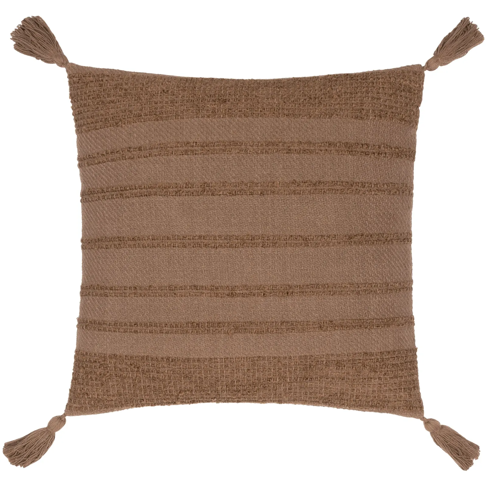 Yard Larch Woven Tasselled Cushion in Brown 2