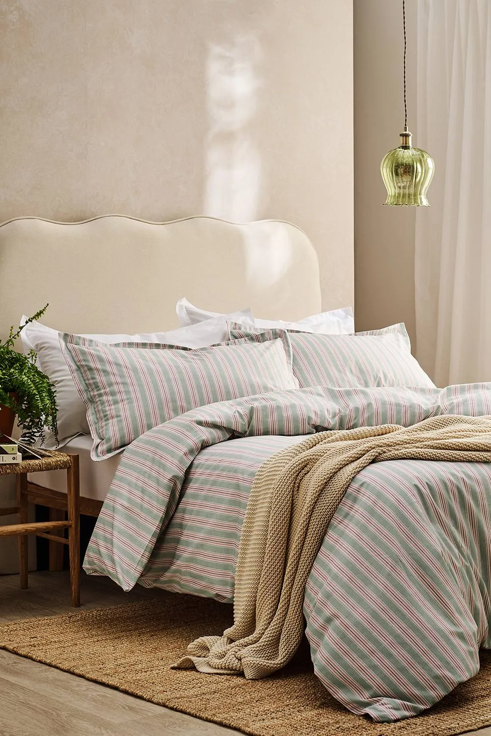 CHRISTY 'Calder Stripe' Heritage Inspired Cotton Percale Duvet Cover Set in Pink