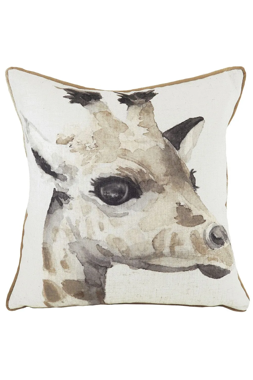 Evans Lichfield Safari Giraffe Hand-Painted Watercolour Printed Cushion in White