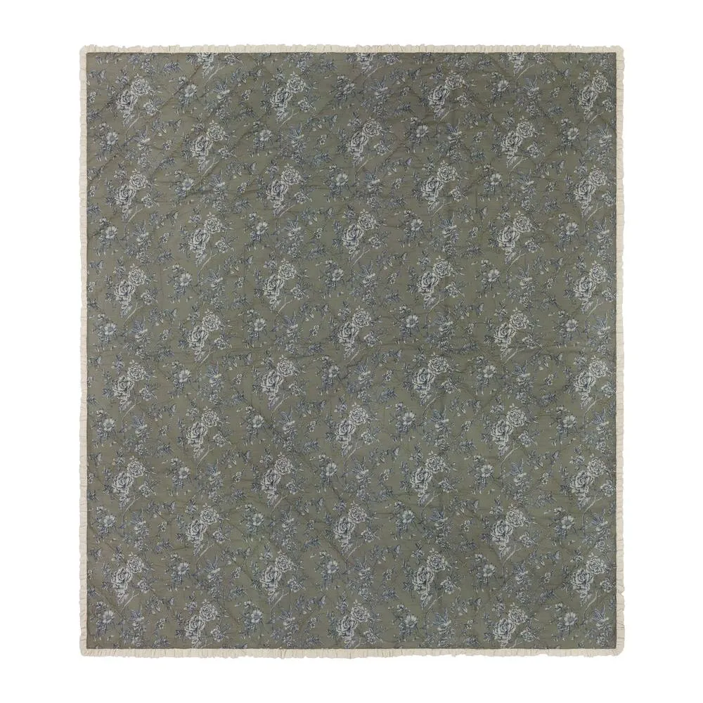 Wylder Hermione Ruffled 100% Cotton Floral Bedspread in Green 4