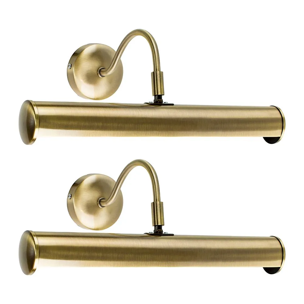 ValueLights Gemini Pair of Antique Brass Indoor Wall Picture Lights in Gold 2