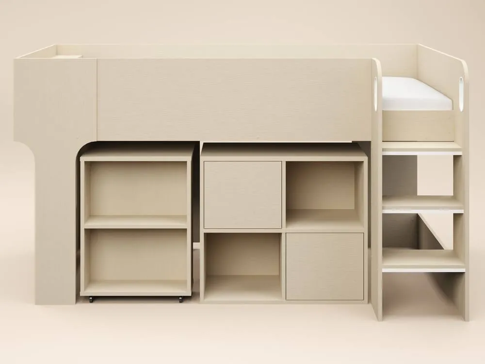 Flair Leo Mid Sleeper with Desk & Storage Scandi Light Oak 5