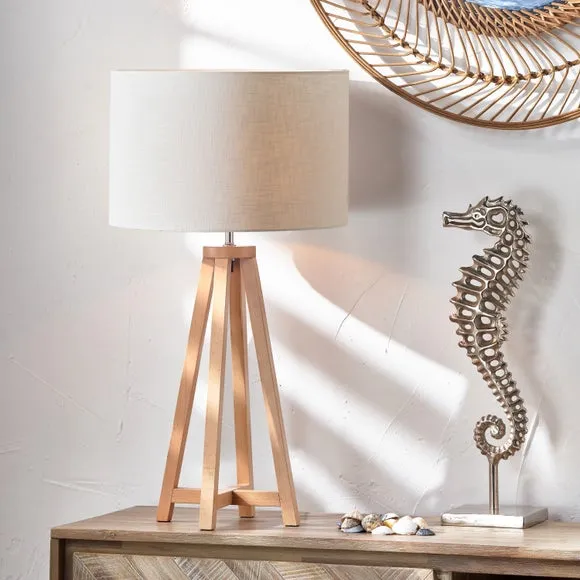 Whitby Wood Tapered 4 Post Linen Table Lamp 1