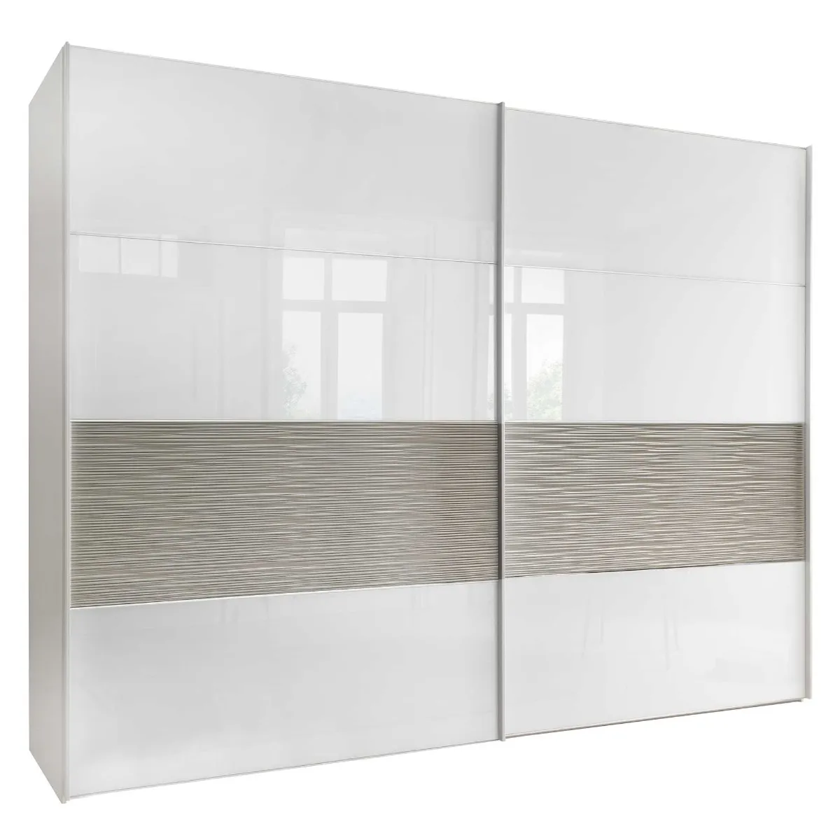 Riga 2 Door Sliding Wardrobe, White Glass and Structure Pebble