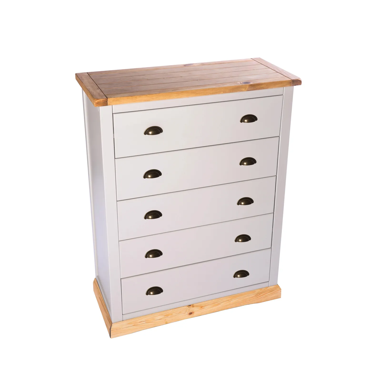 Cabinet Bits Bomporto 5 Drawer Chest of Drawers Brass Cup Handle in Light Grey 3