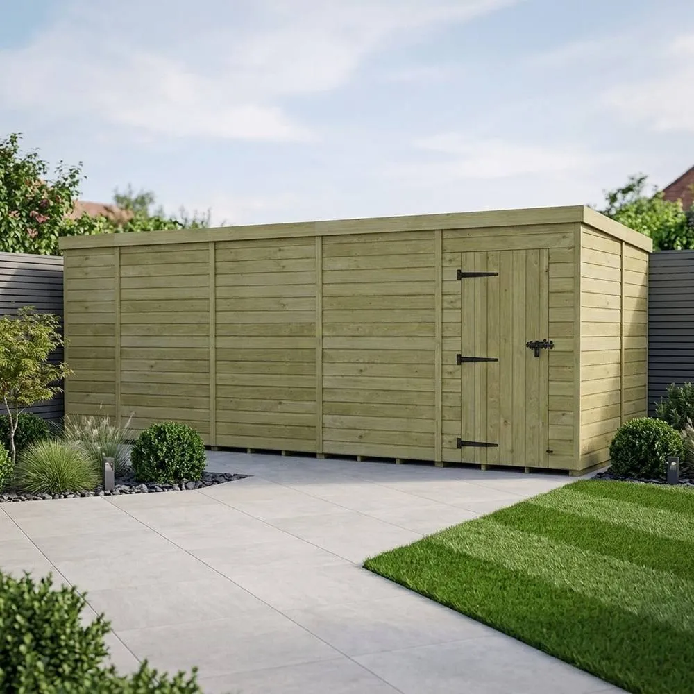 Buttercup Farm 20ft x 9ft Pent Garden Shed Single Door No Windows - Timber in Brown 2