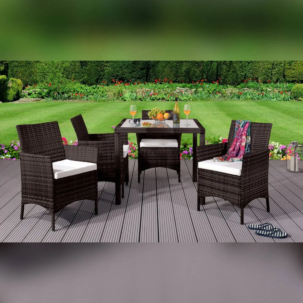Comfy Living Ltd 5PC Rattan Dining Outdoor Garden Square Patio Furniture Set in Brown