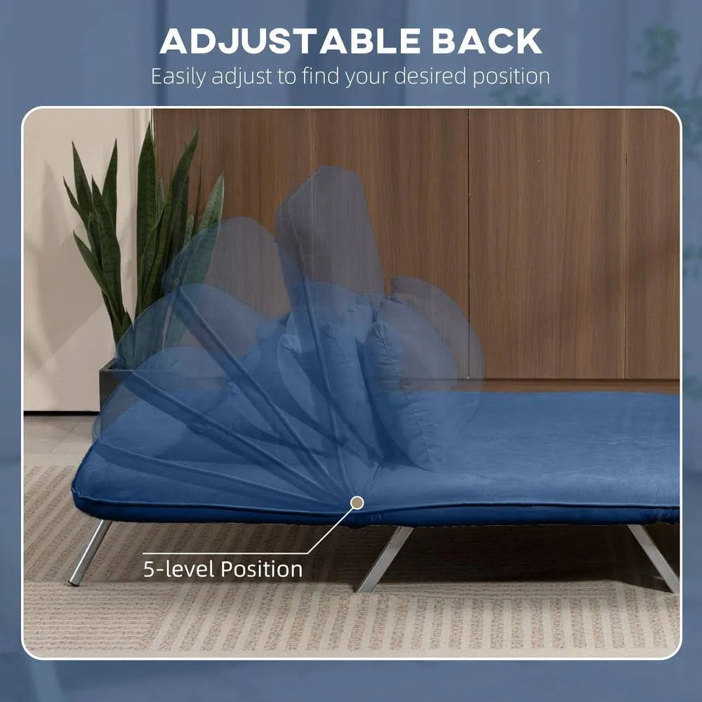 HOMCOM Fabric Sofa, Convertible 2 Seater Sofa Bed w/ Pillows, Dark Blue 5