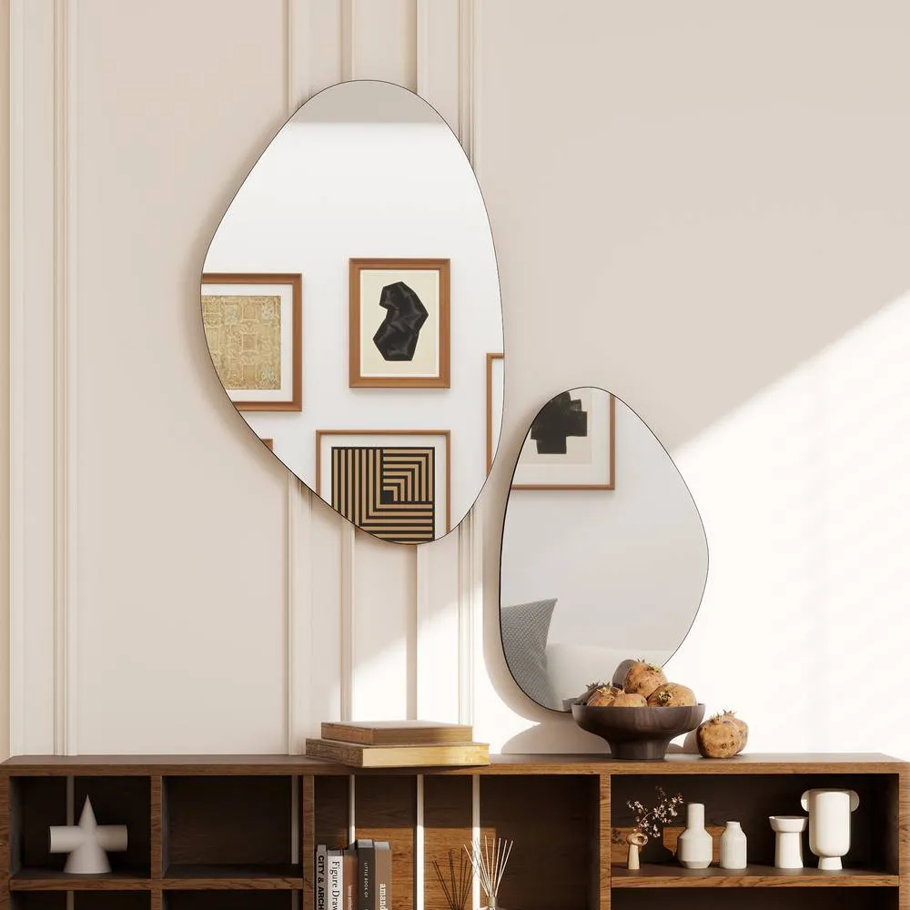HOMCOM Pebble-Shaped Decorative Mirror, Set of 2 Wall Mirror in Black