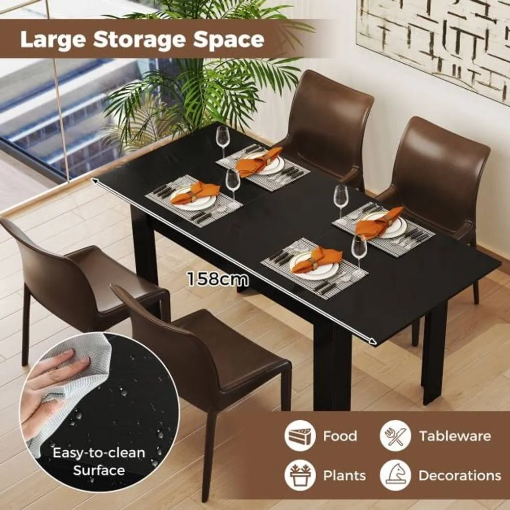 Costway Extendable Dining Table Modern Kitchen Table w/ L-shaped Legs Black 6