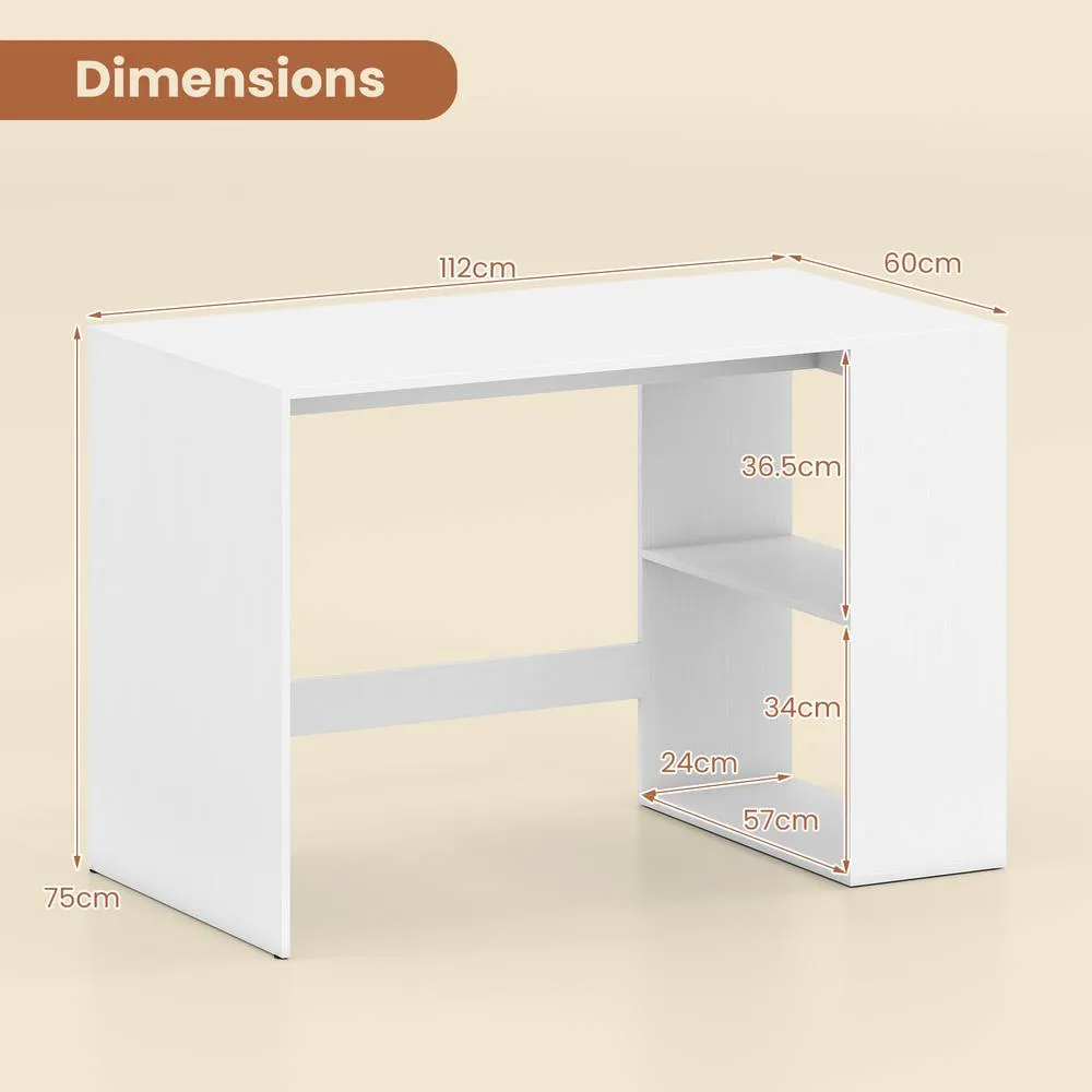 Costway Modern Writing Desk 2 Storage Shelves Computer Workstation White/Natural in White 2