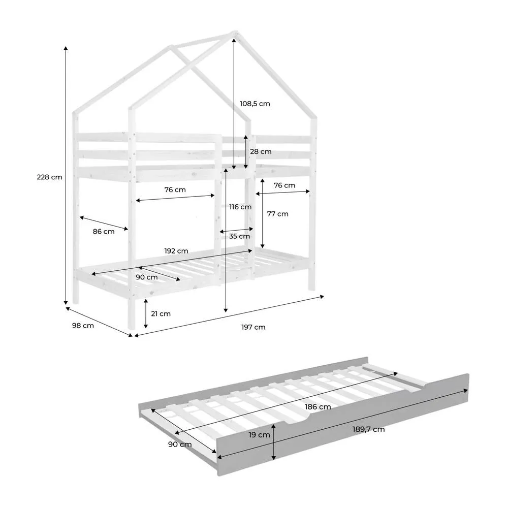 sweeek Children's bunk bed 90 x 190 cm natural pine with pull-out bed 4