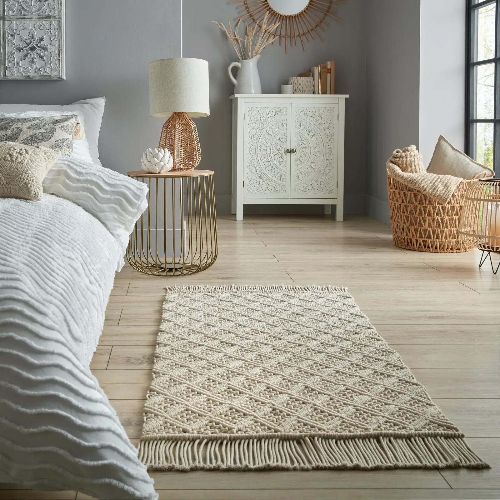 Macrame Cotton 60cm x 110cm Rug Cream