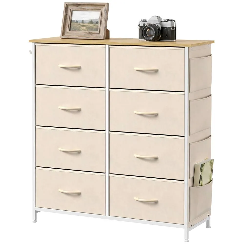 HOMCOM Fabric Chest of Drawers, 8 Drawer Dresser for Bedroom, Beige