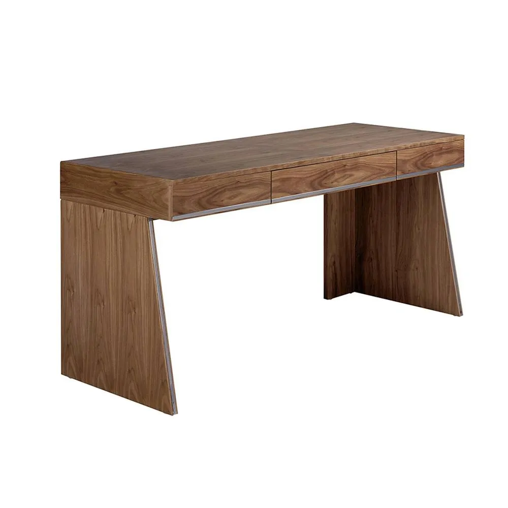 Angel Cerda Walnut Veneer Desk 3 Soft-Close Drawers, 160x61x76 cm in Brown